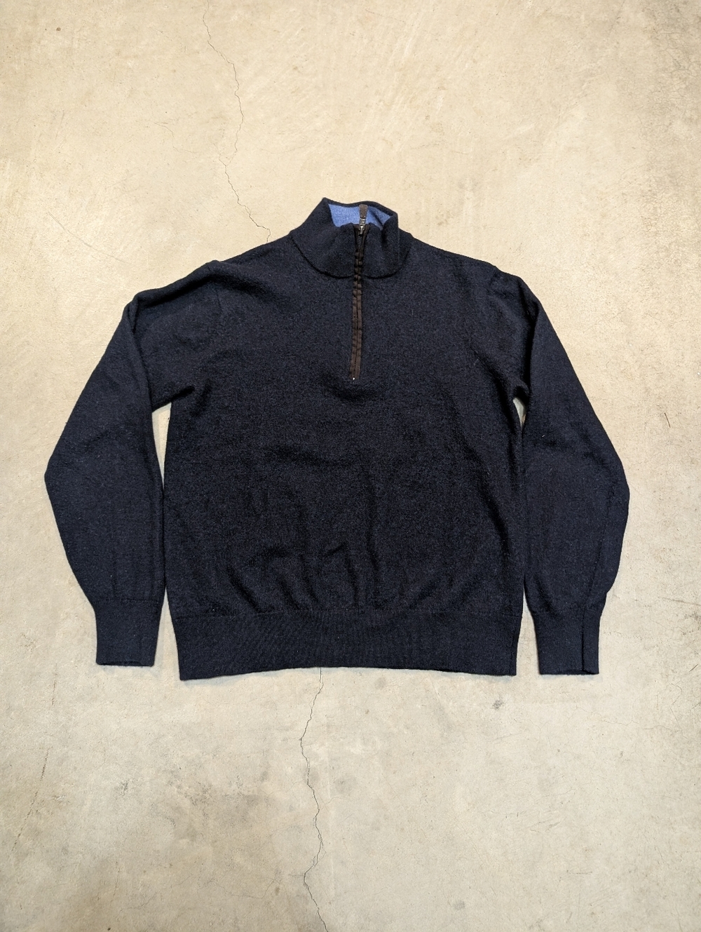 Orvis 1/4 Zip Sweater Merino Wool Mens L (Measures Smaller) Navy